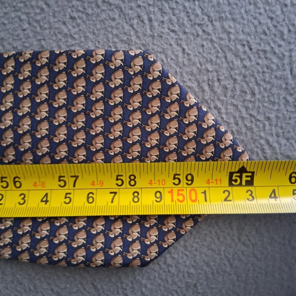 Brooks Brothers Basics Men's Silk Necktie Made in USA Blue Gold Rabbits Bunnies